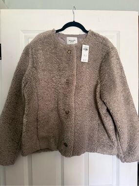 Abercrombie & Fitch Taupe Plush Faux-Sherpa Coat